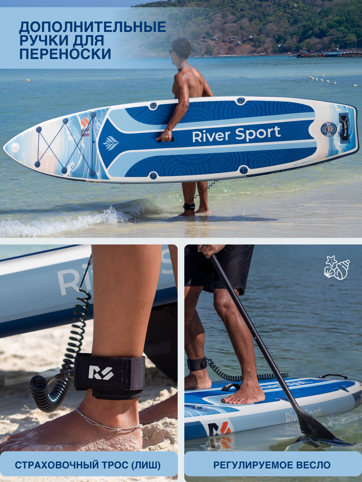 Сапборд/SUP Board надувной River Sport, 351х84х15 см, модель RS PRO ABYSSAL BLUE