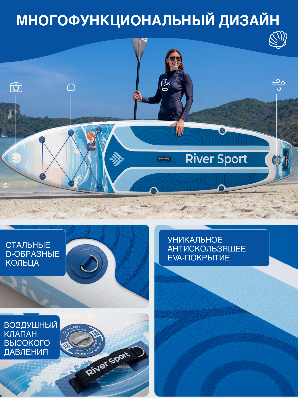 Сапборд/SUP Board надувной River Sport, 351х84х15 см, модель RS MAX ABYSSAL BLUE