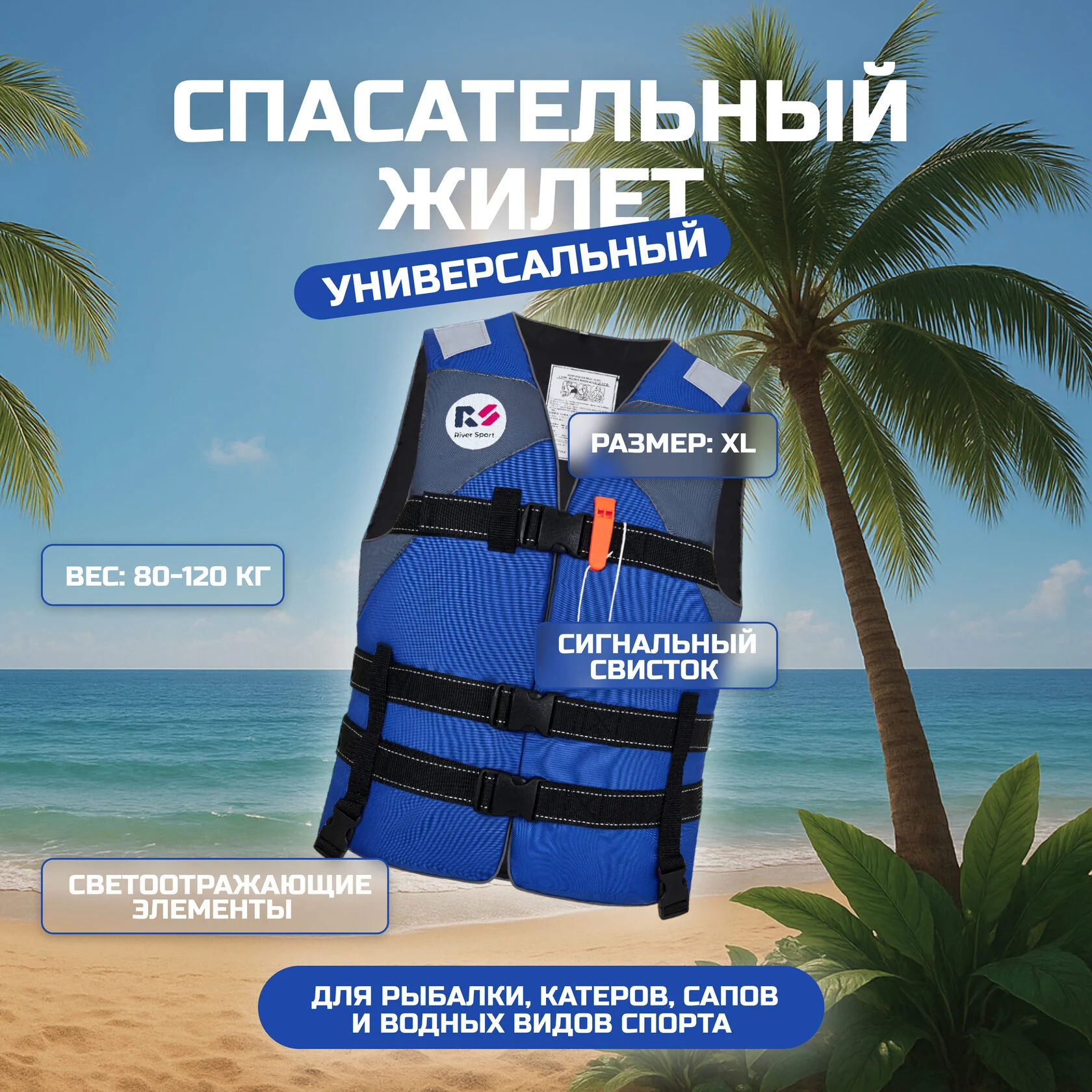 Спасательный жилет RS взрослый, синий/красный (размер XL, 80-120 кг)