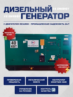 Генератор 40 кВт RS ENERGY в кожухе (Ricardo)